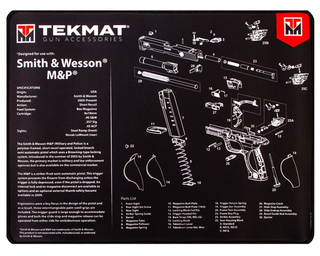 Picture of  Tekmat Tekr20swnp S&W M&P Ultra 20 Cleaning Mat Black/White Rubber 15"X20" S&W M&P Parts Diagram Illustration