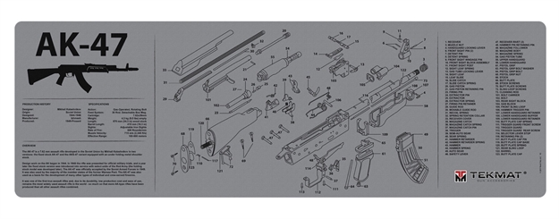 Picture of  Tekmat Tekr36ak47gy Ak-47 Cleaning Mat Black/Gray Rubber 12"X36" Ak-47 Parts Diagram