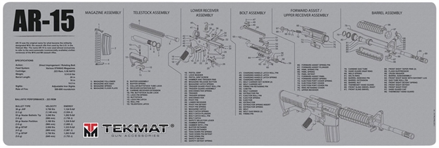 Picture of  Tekmat Tekr36ar15gy Ar-15 Cleaning Mat Black/Gray Rubber 36" Long Ar-15 Parts Diagram 612409971456