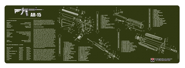 Picture of  Tekmat Tekr36ar15od Ar-15 Cleaning Mat OD Green Rubber 12"X36" Ar-15 Parts Diagram