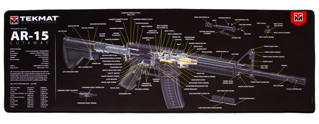Picture of  Tekmat Tekr44ar15ca Ar-15 Cleaning Mat Black/White Rubber 15"X44" Ar-15 3D Cutaway Illustration