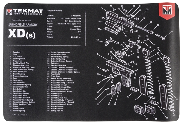 Picture of Beck Tek, Llc (Tekmat) Tekr17xds Original Cleaning Mat  Springfield Xd-S Parts Diagram 11" X 17"