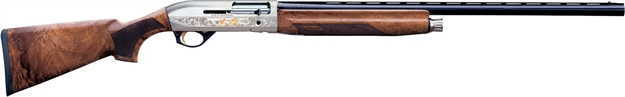 Picture of Benelli Montefeltro 12Ga 3" 28" Silver Aa-Grade Satin Walnut, Nickel/Blue Etched Game Scenes 4+1 Semi-Auto Shotgun 10850