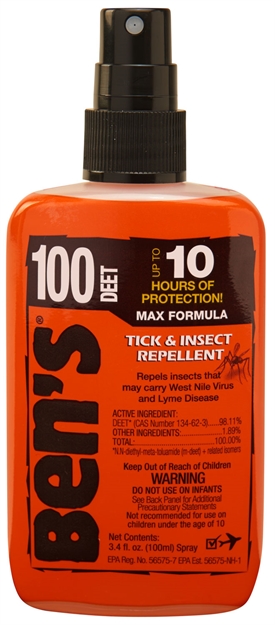 Picture of Ben's 00067080 100  Odorless Scent 3.40Oz Spray Repels Ticks & Biting Insects Effective UP TO 10 Hrs 0006-7080