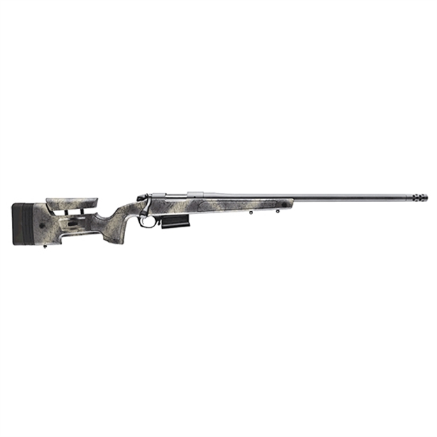 Picture of Bergara Rifles B145371 B-14 Wilderness Hmr 308 Win 5+1 20" Threaded, Sniper Gray Cerakote Barrel/Rec, Adj. Softtouch Woodland Camo Stock With Mini-Chassis, Omni Muzzle Brake B14S371