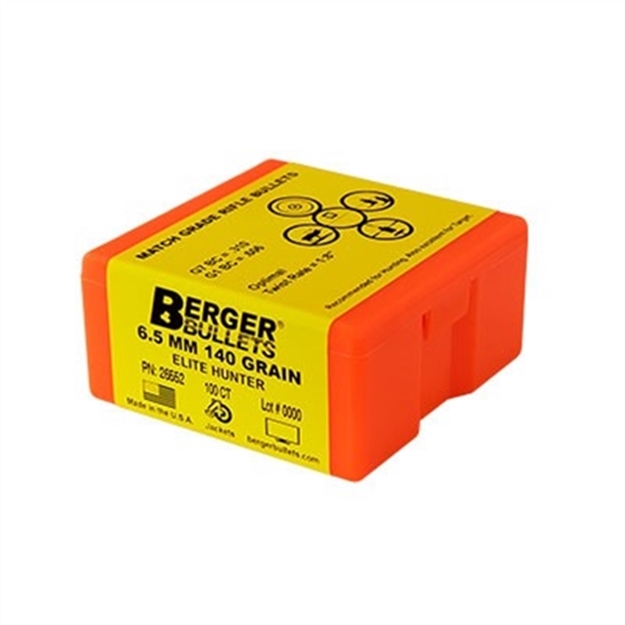 Picture of  Berger Bullets 26552 Elite Hunter Match Grade 6.5Mm 140Gr Boat Tail 100/Box 679459265522