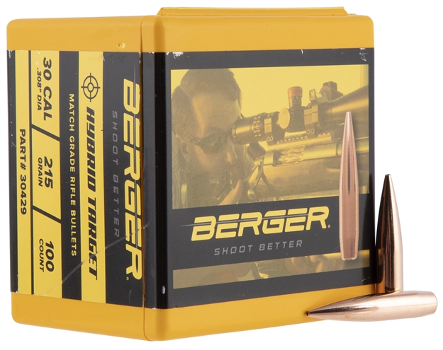 Picture of Berger Hybrid Target Bullets, 30 Caliber 215 Grain 100 Count Box 30429 679459304290