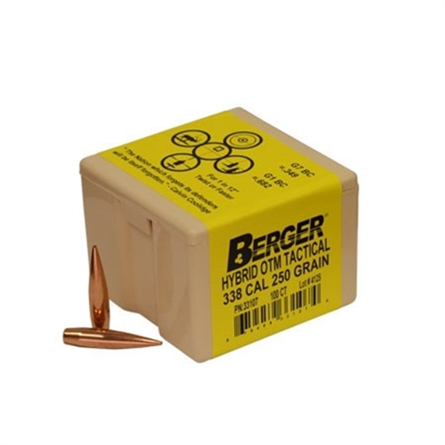 Picture of Berger Otm Tactical Bullets, 338 Caliber 250 Grain Hybrid 100 Count Box 33107