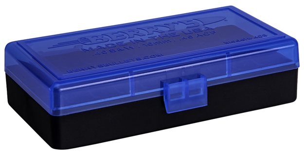 Picture of  Berry's 38861 Ammo Box  40 S&W/ 45 Acp Blue/Black Polypropylene 1.35" L X 0.48" 50Rd
