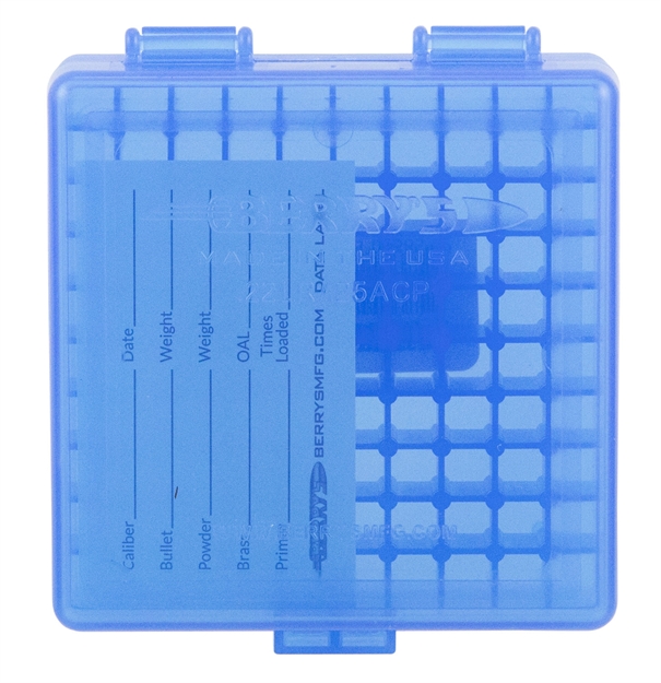 Picture of Berrys 00385 Ammo Box 22 Long Rifle Ammo Box 22Lr 1.054" Oal X .292" 100 RD Polypropylene Blue