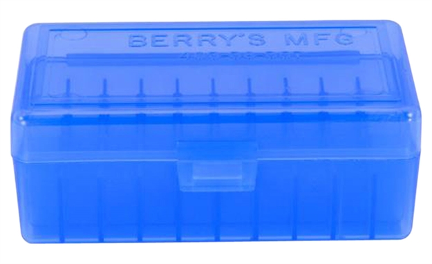 Picture of Berrys 40302 Ammo Box Handgun Ammunition Ammo Box .38/.357 1.70" Oal X .40" 50 RD Injection Molded Polymer Blue