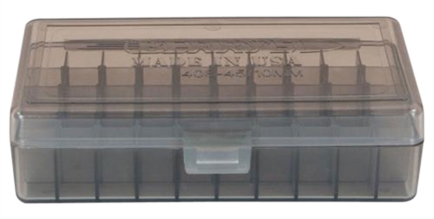 Picture of Berrys 40801 Ammo Box Handgun Ammunition Ammo Box .40/.45/10Mm 1.35" Oal X .48" 50 RD Polypropylene Smoke