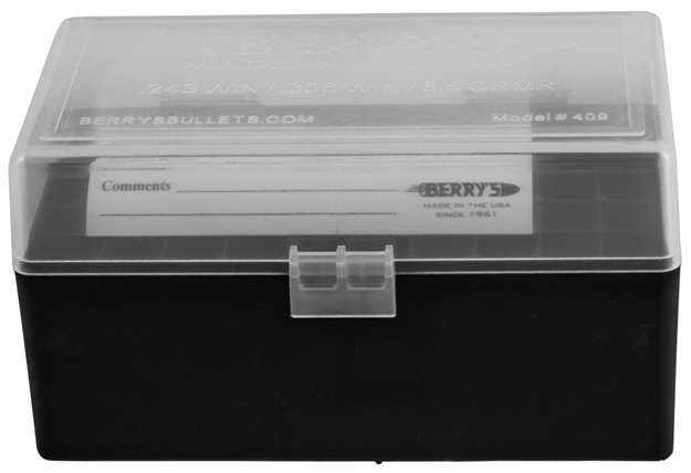 Picture of  Berry's 79314 Ammo Box  243/308Win Clear/Black Polypropylene 50Rd 711148793142