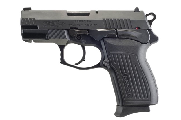 Picture of  Bersa Tpr9cm Tprc  Compact Frame 9Mm Luger 13+1, 3.25" Black Manual Barrel, Matte Black Serrated Steel Slide & Aluminum Frame, Ambidextrous