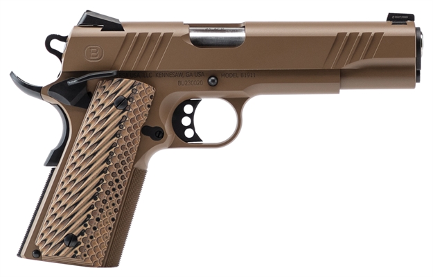 Picture of  Bersa B19117050dehb B1911  45 Acp 8+1 5" Stainless Steel Barrel, Flat Dark Earth Serrated Slide, Flat Dark Earth Stainless Steel Frame W/Beavertail, Fde VZ Grip