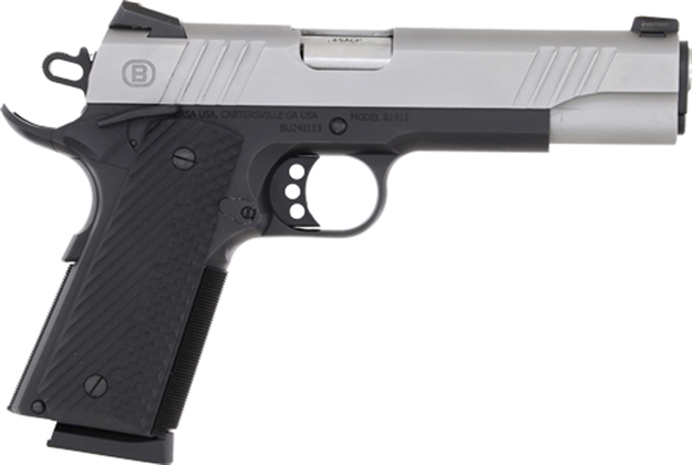 Picture of  Bersa B19117050sbbk B1911  Full Size Frame 45 Acp 8+1 5" Stainless Steel Barrel, Stainless Serrated Steel Slide, Black Stainless Steel Frame W/Beavertail, Black VZ Grip, Ambidextrous 704674464709
