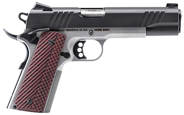 Picture of  Bersa B19117050bmbc B1911  Full Size Frame 45 Acp 8+1 5" Stainless Steel Barrel, Stainless Serrated Steel Slide, Black Stainless Steel Frame W/Beavertail, Rosewood Grip, Ambidextrous