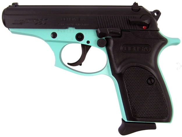 Picture of  Bersa T380blm8 Thunder  Micro-Compact Frame 380 Acp 8+1, 3.50" Robin Egg Blue Cerakote Steel Barrel, Matte Black Serrated Steel Slide, Robin Egg Blue Cerakote Aluminum Frame 810083200101
