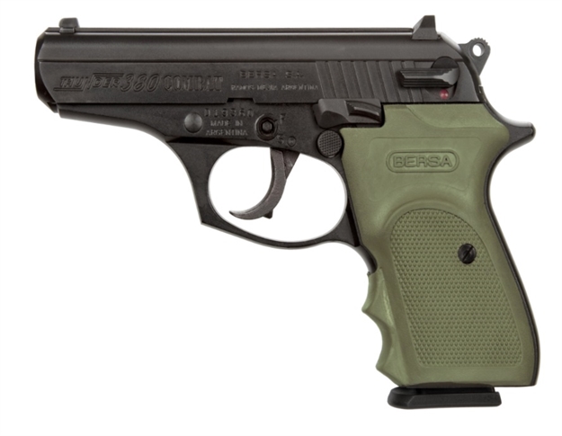 Picture of  Bersa T380mc Thunder Combat Micro-Compact Frame 380 Acp 8+1, 3.50" Black Steel Barrel, Matte Black Serrated Steel Slide & Aluminum Frame W/Beavertail, Olive Wrap-Around Grip