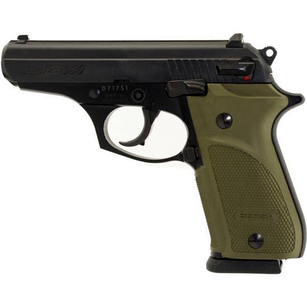 Picture of  Bersa T380pmc Thunder Combat Sub-Compact Frame 380 Acp 15+1, 3.50" Black Steel Barrel, Matte Black Serrated Steel Slide & Aluminum Frame W/Beavertail, Olive Wrap-Around Grip 810083200194