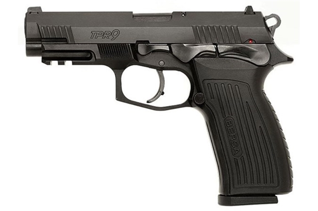 Picture of  Bersa Tpr9m Tpr  Full Size Frame 9Mm Luger 17+1, 4.25" Black Steel Barrel, Matte Black Serrated Steel Slide & Aluminum Frame W/Picatinny Rail, Ambidextrous 810083202006