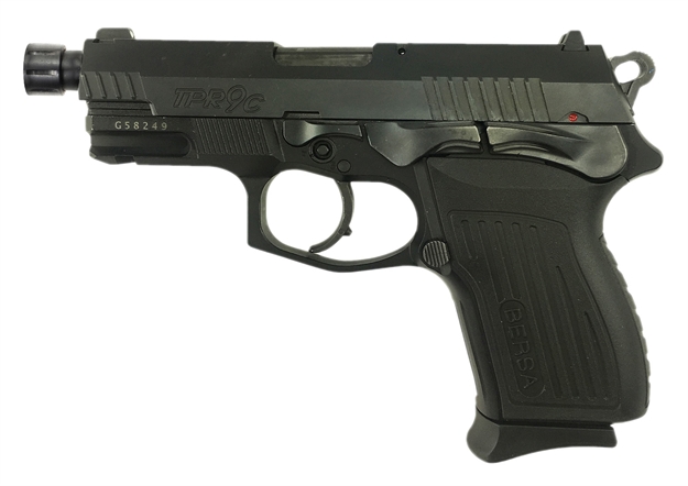 Picture of  Bersa Tpr9cmx Tprcx  Compact Frame 9Mm Luger 13+1, 4.10" Black Steel Threaded Barrel, Matte Black Serrated Steel Slide & Aluminum Frame W/Beavertail, Ambidextrous 810083202150