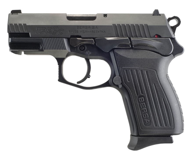 Picture of  Bersa Tpr9cm Tprc  Compact Frame 9Mm Luger 13+1, 3.25" Black Manual Barrel, Matte Black Serrated Steel Slide & Aluminum Frame, Ambidextrous 810083202051