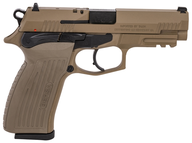 Picture of  Bersa Tpr9fde Tpr  Sports South Exclusive Full Size Frame 9Mm Luger 17+1, 4.30" Black Steel Barrel, Flat Dark Earth Serrated Steel Slide  & Aluminum Frame W/Picatinny Rail, Ambidextrous