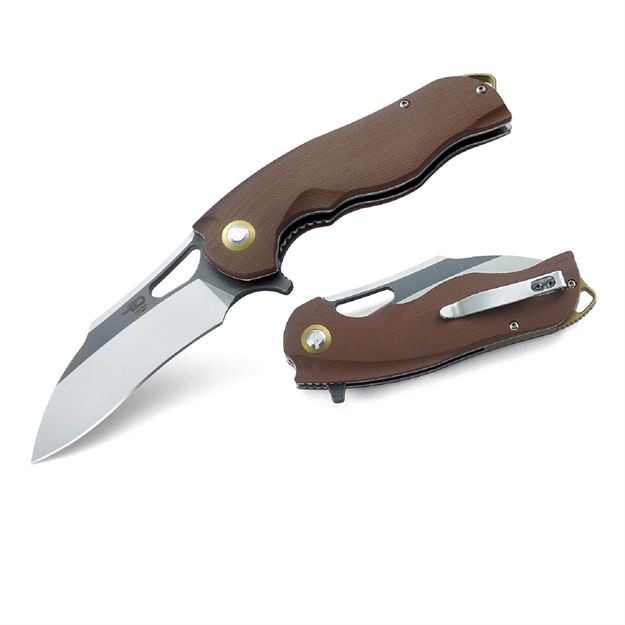 Picture of Bestech Rhino Folder 3.625 IN Gray Satin Plain Beige G-10