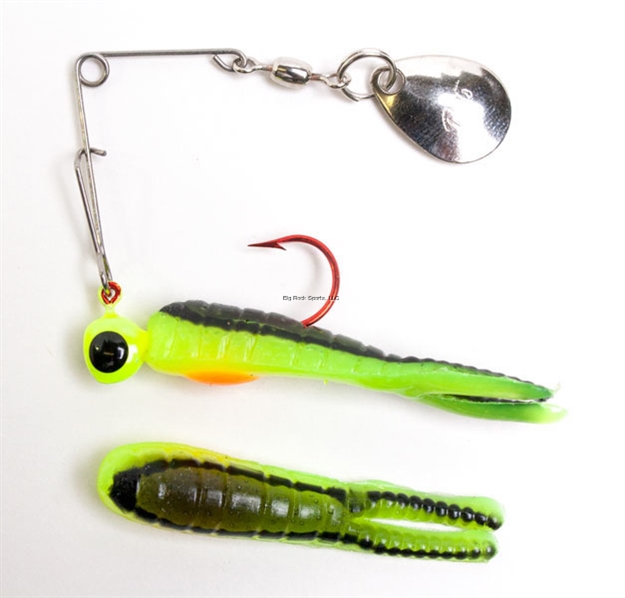 Picture of Betts Tackle Spin Bleeder Series Biting Frenzy Fishing Jig, 1 1/2", 1/16 Oz, Black Stripe/Chartreuse/Orange/Chartreuse