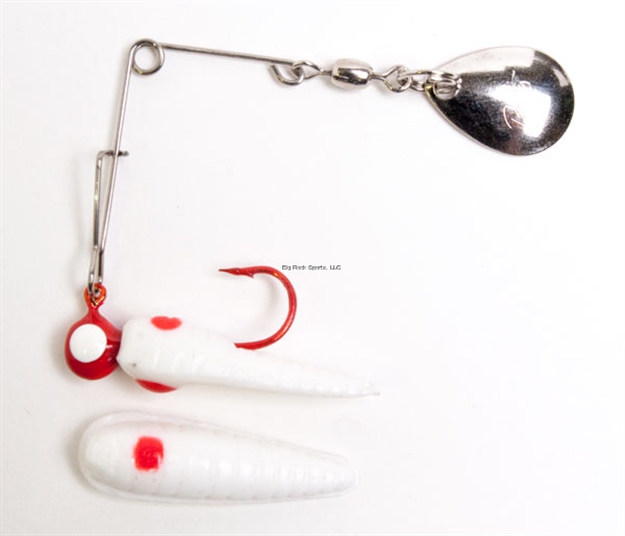 Picture of Betts Tackle Spin Bleeder Series Biting Frenzy Grub Lure, 1", 1/32 Oz, White/Red Dot/Red With White Eye
