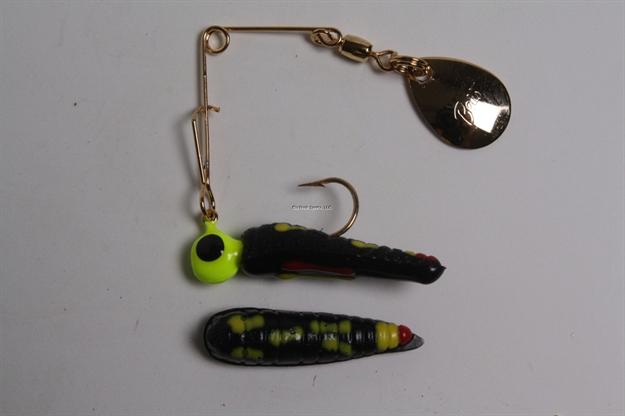 Picture of Betts Tackle Spin Magnum Series Grub Lure, 1", 1/16 Oz, Black Coachdog/Chartreuse With Black Eye