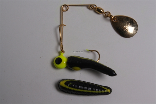 Picture of Betts Tackle Spin Magnum Series Grub Lure, 1", 1/16 Oz, Black/Yellow Stripes/Chartreuse With Black Eye 022Mgr-24Cg
