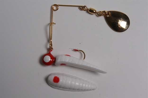 Picture of Betts Tackle Spin Magnum Series Grub Lure, 1", 1/16 Oz, White/Red Dot/Red With White Eye 022Mgr-35Rg