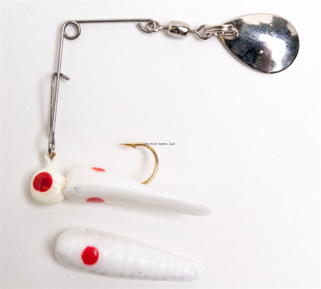 Picture of Betts Tackle Spin Magnum Series Grub Lure, 1", 1/16 Oz, White/Red Dot/White With Red Eye