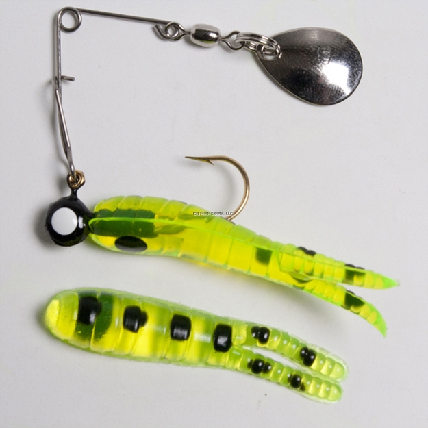 Picture of Betts Tackle Spin Split Tail Lure, 1", 1/32 Oz, Chartreuse/Black Spots