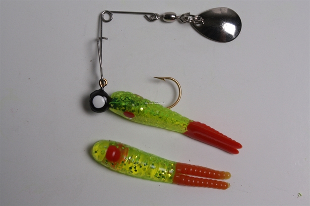 Picture of Betts Tackle Spin Split Tail Lure, 2", 1/8 Oz, Chartreuse/Red Dot/Red Tail