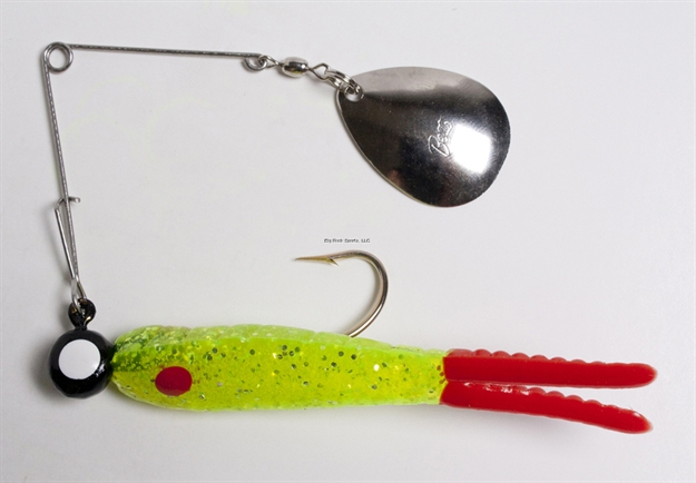 Picture of Betts Tackle Spin Split Tail Lure, 3", 1/4 Oz, Chartreuse/Red Dot/Red Tail