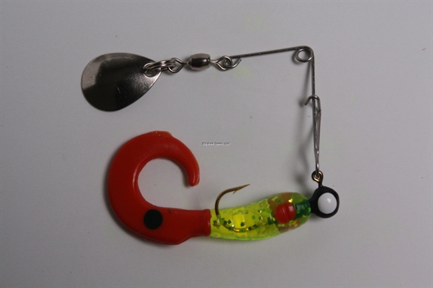 Picture of Betts Tackle Spin Curl Tail Lure, 1 1/2", 1/32 Oz, Chartreuse/Red Dot/Red Tail
