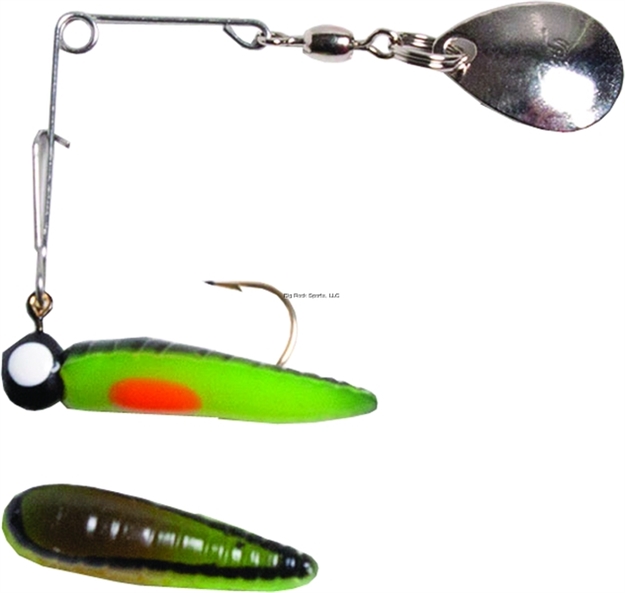 Picture of Betts Tackle Spin Grub Lure, 1 1/4", 1/16 Oz, Black Stripes/Chartreuse/Orange