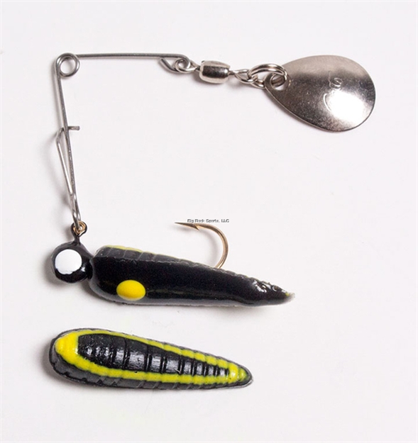 Picture of Betts Tackle Spin Grub Lure, 1 1/4", 1/16 Oz, Black/Yellow Stripes