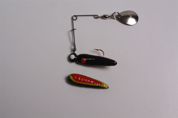 Picture of Betts Tackle Spin Grub Lure, 1", 1/32 Oz, Black/Yellow Stripe/Red Belly