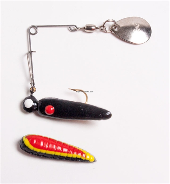 Picture of Betts Tackle Spin Grub Lure, 7/8", 1/50 Oz, Black/Yellow Stripe/Red Belly