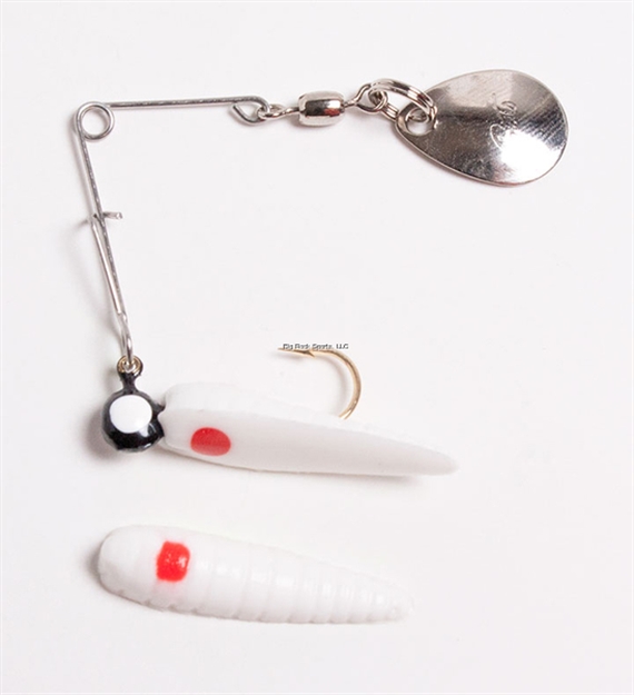Picture of Betts Tackle Spin Grub Lure, 7/8", 1/50 Oz, White/Red Dot