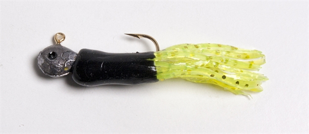 Picture of Betts Tackle Mini Tube Jig, 1/32 Oz, Black/Chartreuse Glitter, 3/Pack