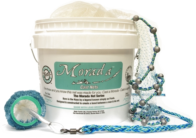 Picture of Betts Tackle Morada Mono Cast Net, 10 Ft, 1/2" Mesh, 1.60 Lbs Lead Per Foot,  Bucket