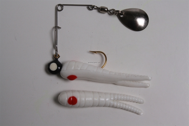 Picture of Betts Tackle Spin Split Tail Lure, 1 1/2", 1/16 Oz, White/Red Dot