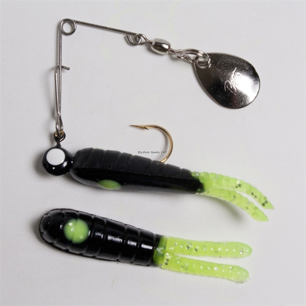 Picture of Betts Tackle Spin Split Tail Lure, 1", 1/32 Oz, Black/Chartreuse