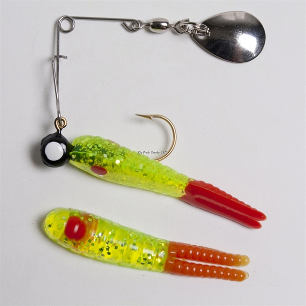 Picture of Betts Tackle Spin Split Tail Lure, 1", 1/32 Oz, Chartreuse/Red Dot/Red Tail