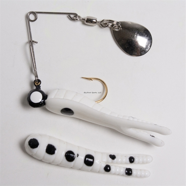 Picture of Betts Tackle Spin Split Tail Lure, 1", 1/32 Oz, White/Black Spots